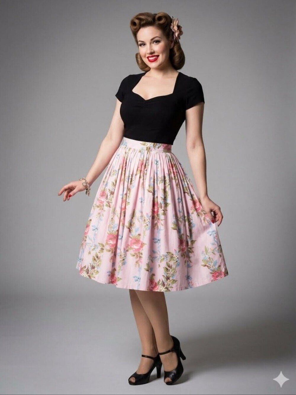Pinup Couture Jenny Skirt in Floral Ribbons Print, BNWT, Size L
